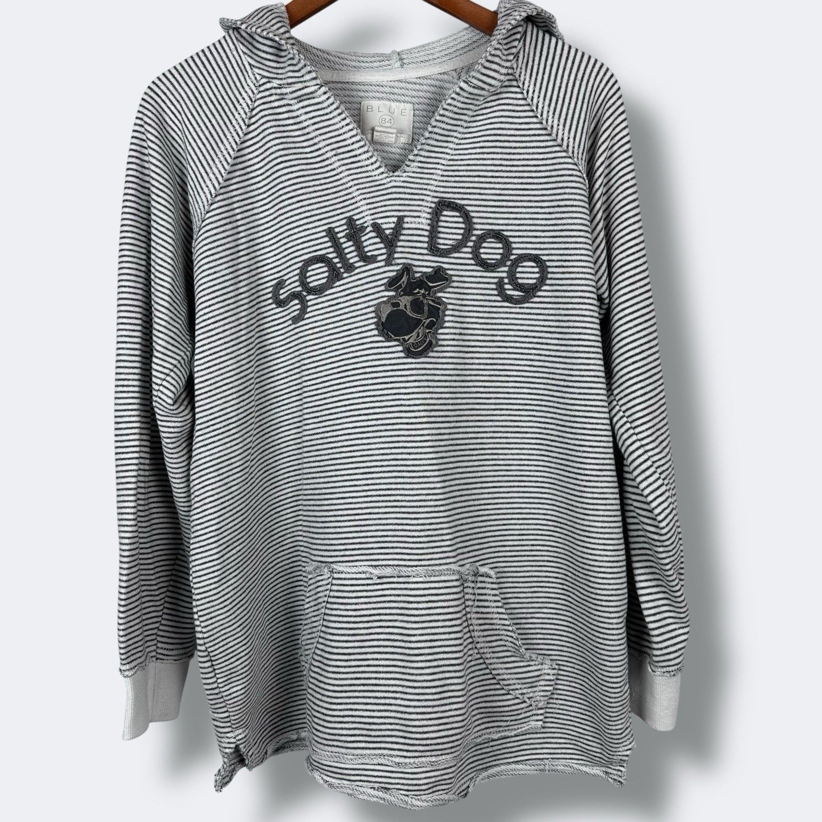 Salty Dog Surf Shop Hoodie Slub Women L Daytona Beach Beach Gray Stripe Cover Up